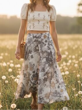Romantic Cottagecore Floral Maxi Skirt